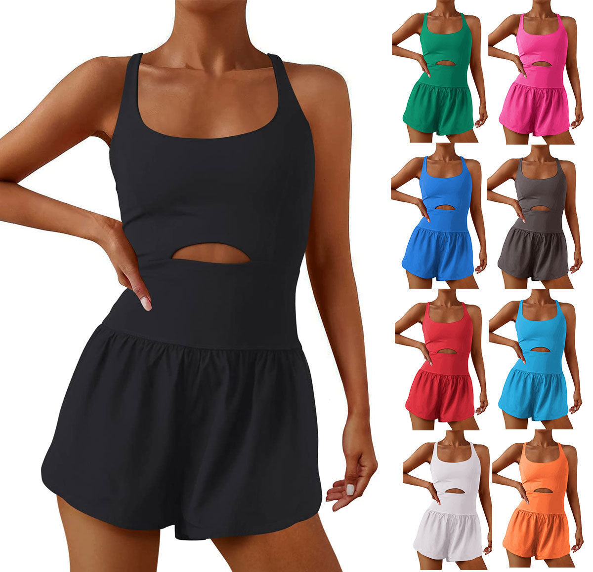 Crisscross Backless Cutout Tank Athletic Romper