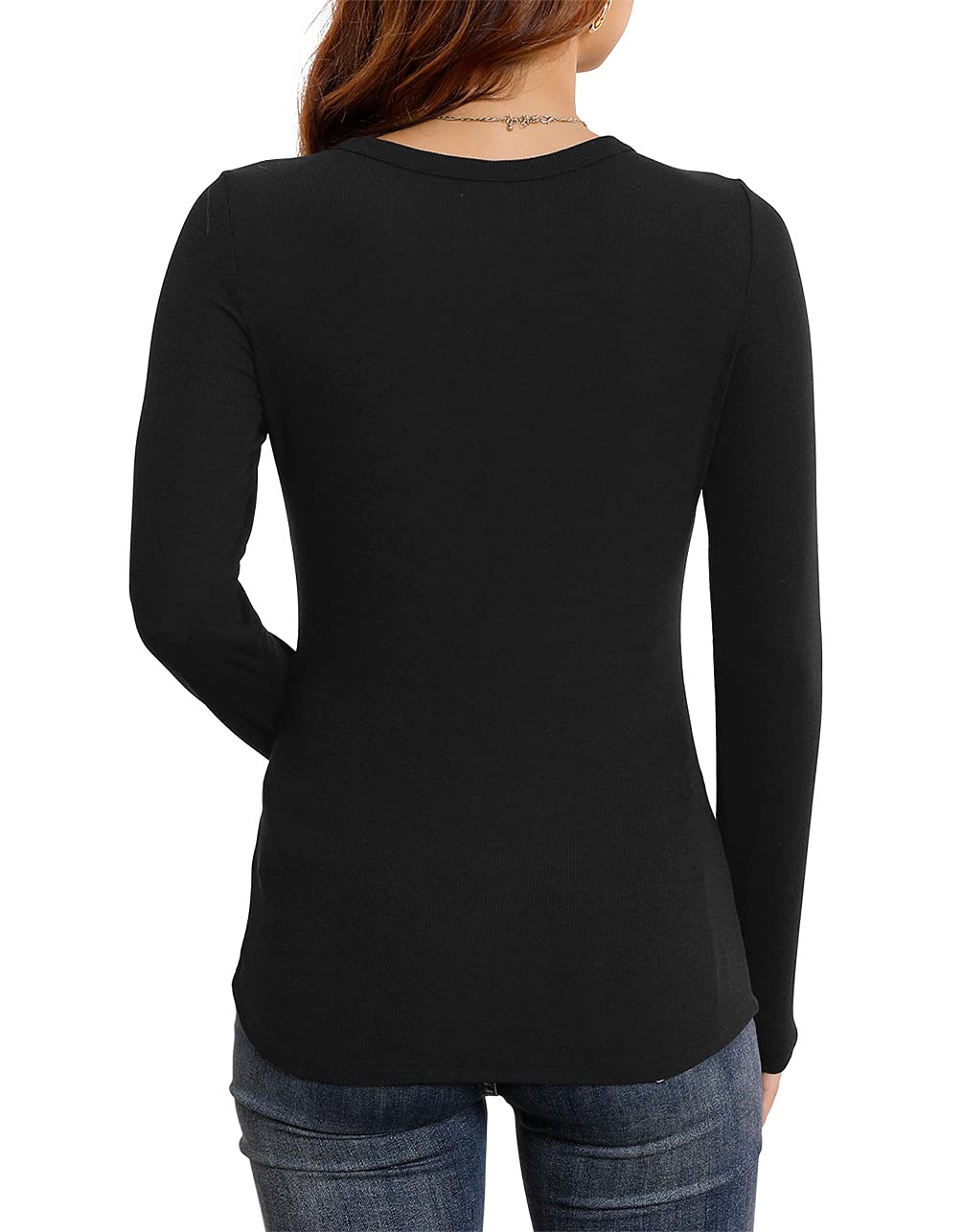 Round Neck Stretch Slim Ribbed Basic Shirts