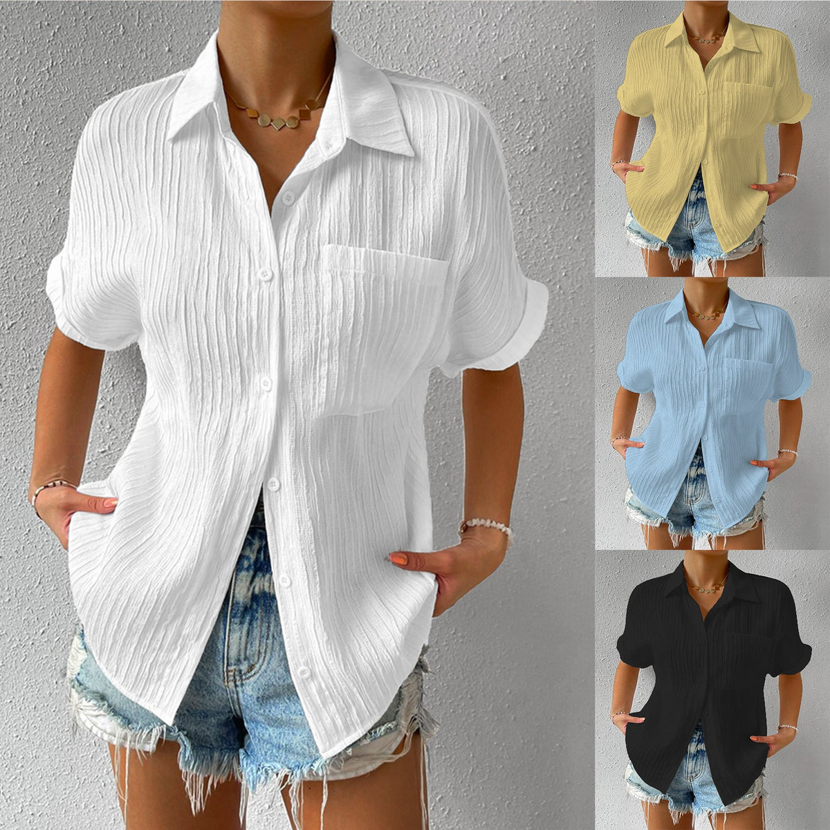 New Shirt Collar Casual Buttoned Loose Blouse