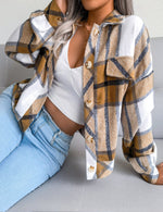 Women's Flannel Plaid Button Down Cropped Jacket