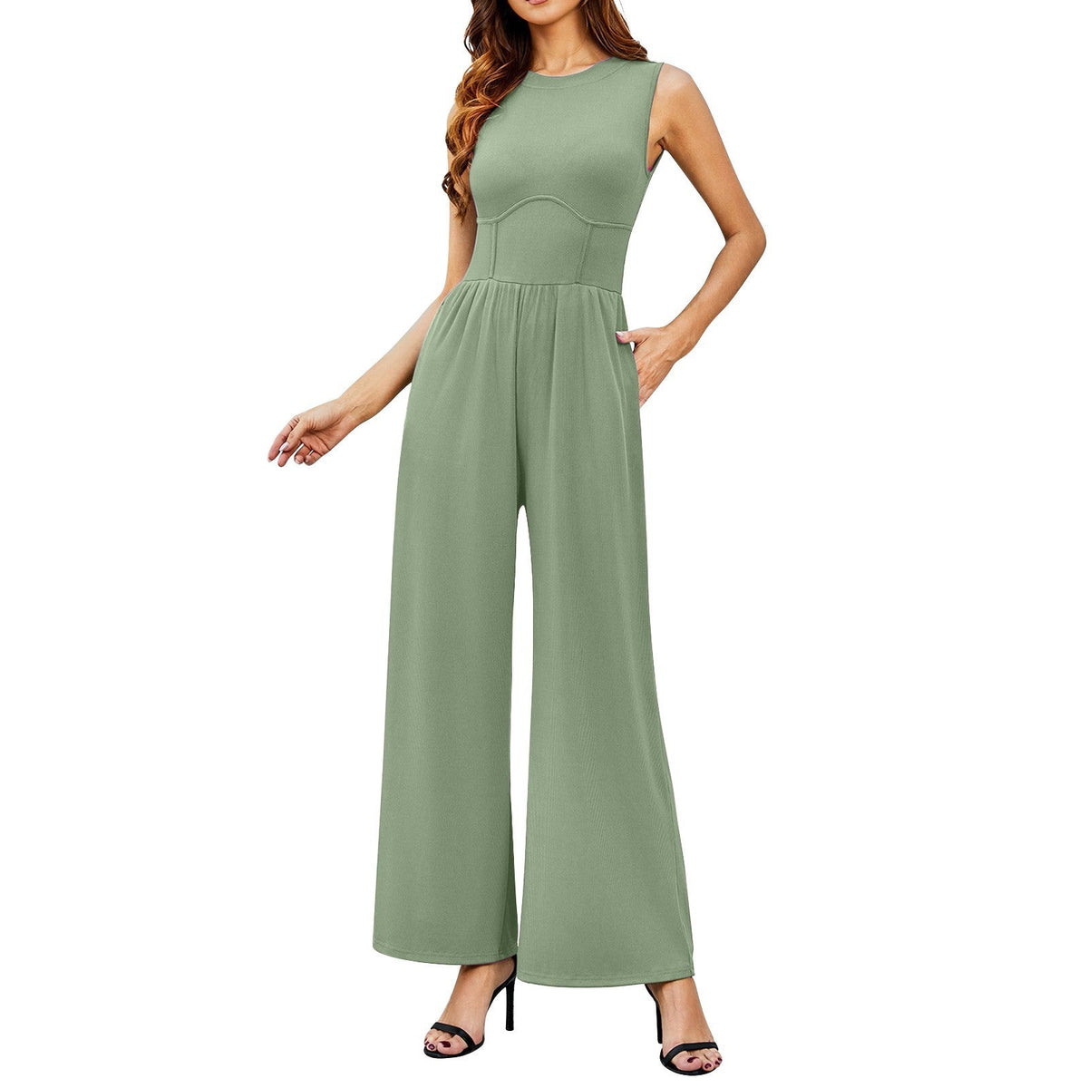 Women's Solid Sleeveless Wide Leg Jumpsuit