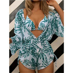 Geometric Print Halter Bikini Swimsuit & Cover Up 3 Piece Set