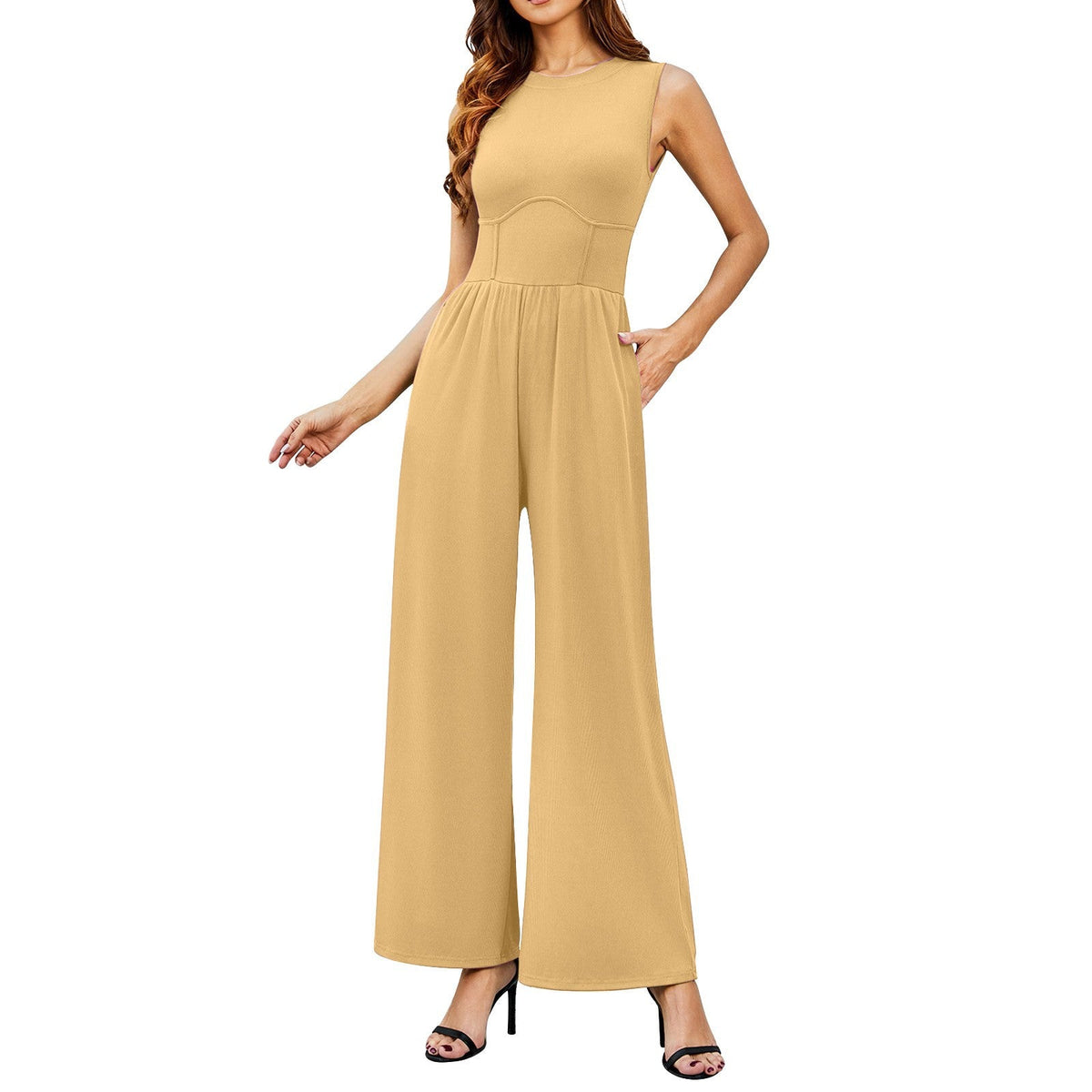 Women's Solid Sleeveless Wide Leg Jumpsuit