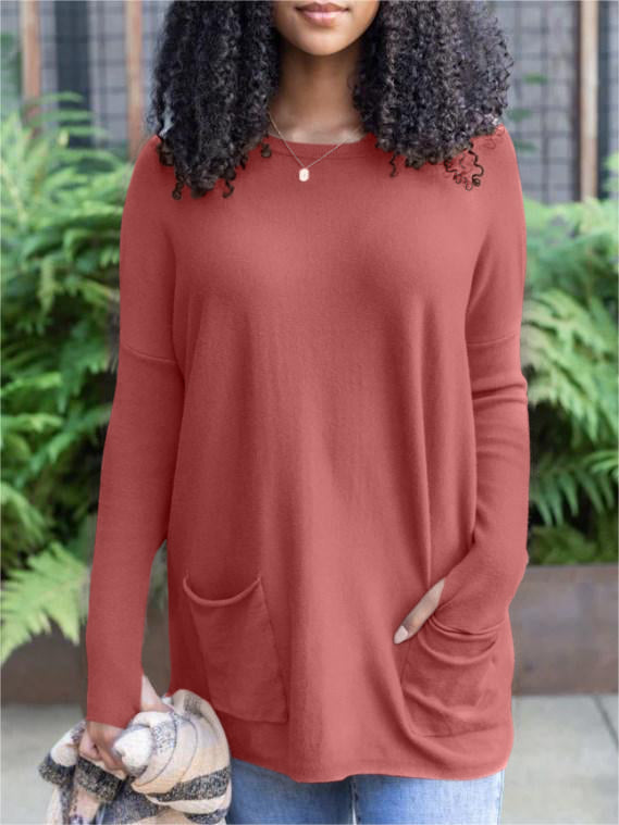 NewLong Sleeve Thumbhole Sweater Pocket Tunic