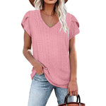 Solid color V-neck tile sleeve short-sleeved T-shirt