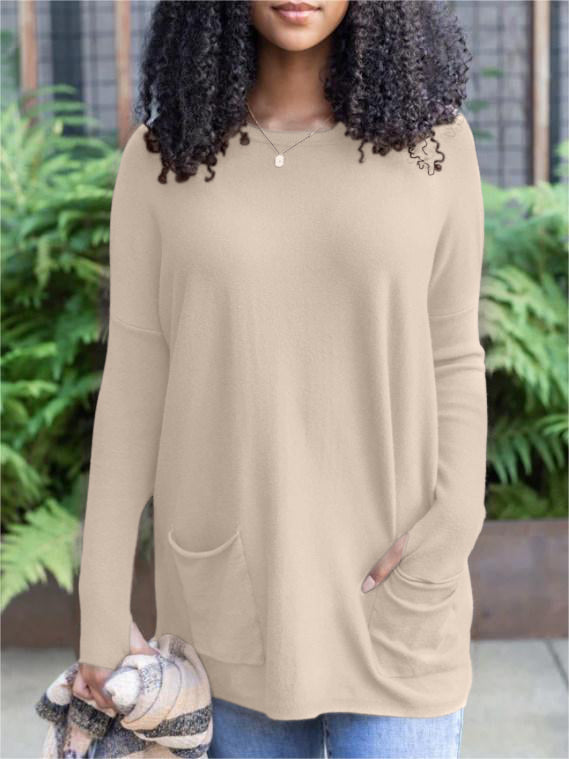 NewLong Sleeve Thumbhole Sweater Pocket Tunic