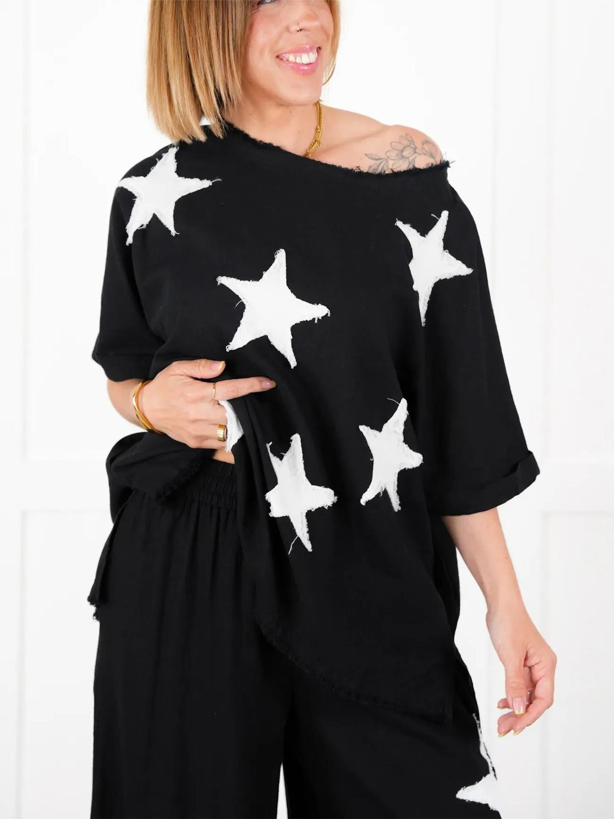 Women's Casual Star Patch Two Piece Set