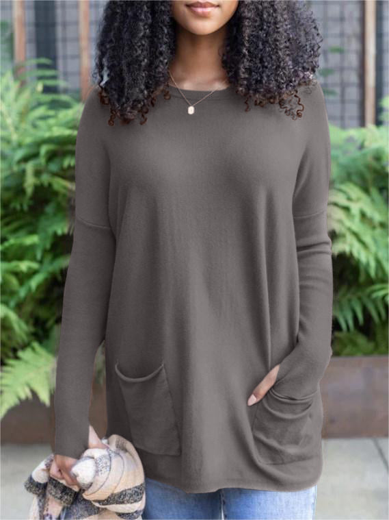 NewLong Sleeve Thumbhole Sweater Pocket Tunic