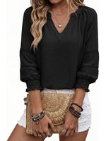 Women's 3/4 Sleeve V Neck Pleated Business Tops