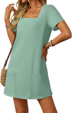 Women's Solid Square Neck Pocket Mini Dress