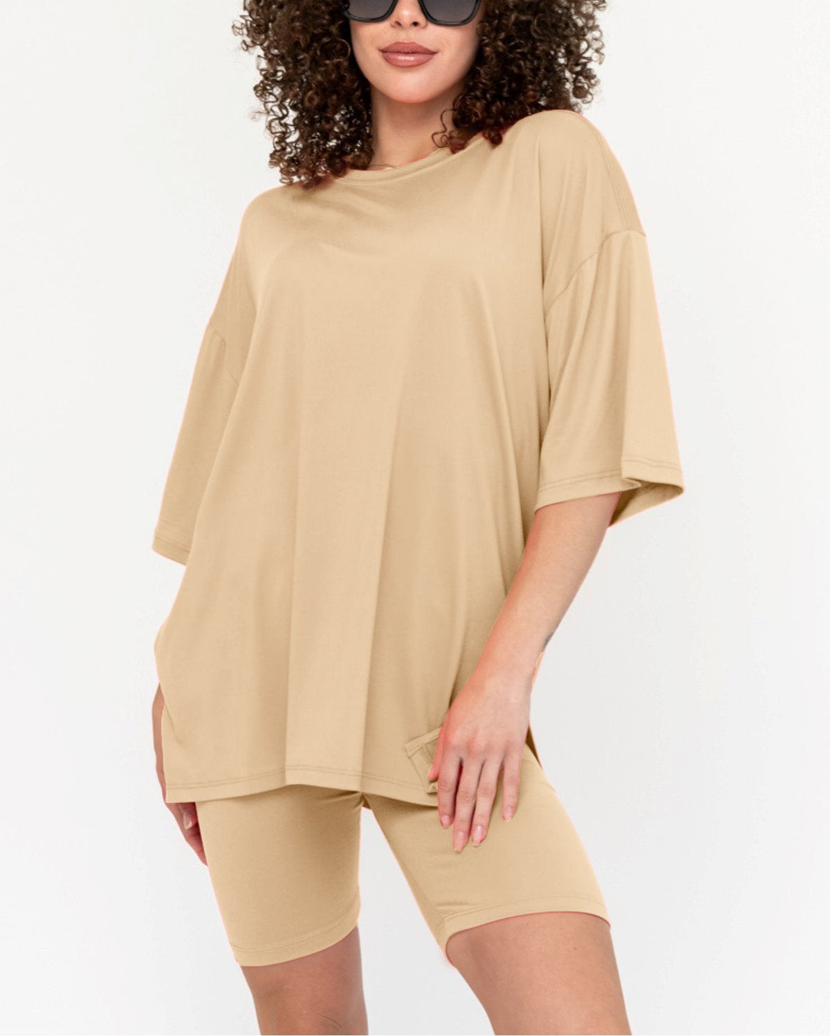 Women's Summer Crew Neck Oversized Biker Set