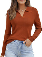 Women's Polo Neck Ribbed Knit Sweater