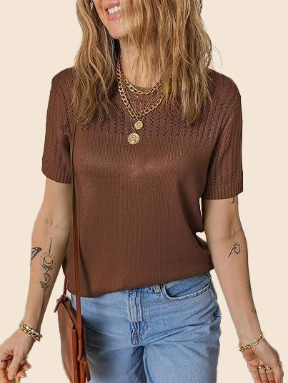 Women's Summer Hollow Out Short Sleeve Knit Tops