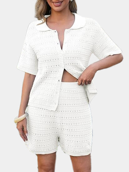 Women's Crochet Knit Tops and Shorts 2 Piece