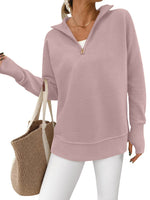Women's Half Zip Oversized Ribbed Knit Pullover Sweater (Buy2 Free Shipping )