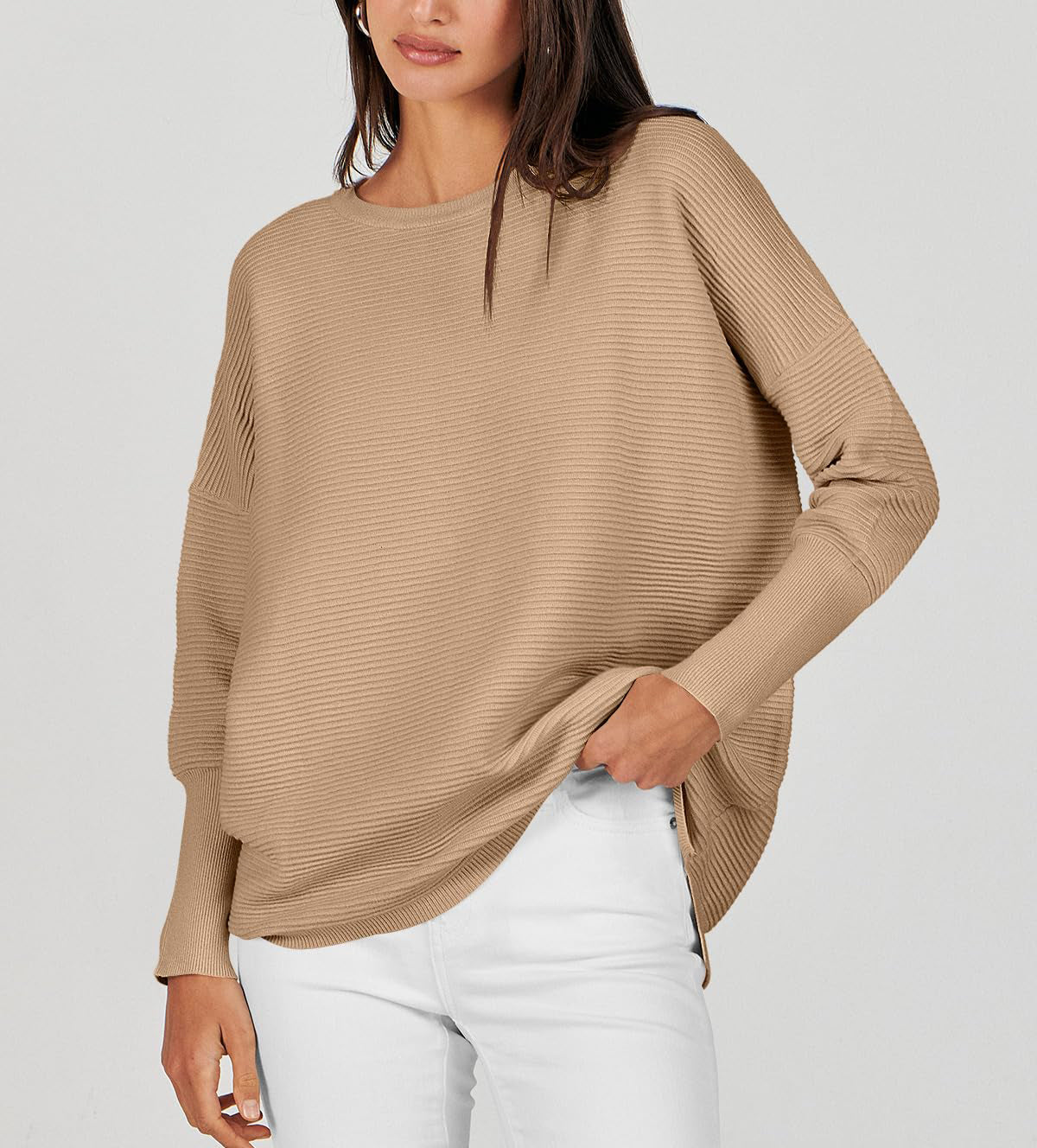 Women's Long Batwing Sleeve Ribbed Knit Sweater