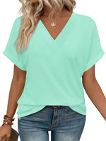 Women's Summer V Neck Short Sleeve Basic T Shirt