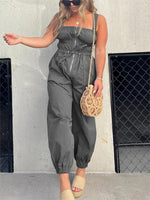 Loose Pleated Elasticated Front Zip Drawstring Jumpsuit