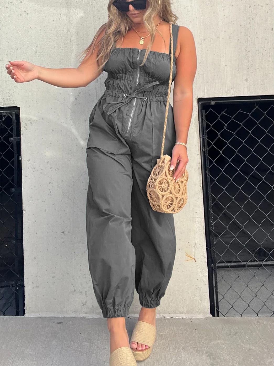 Hot Sale Ruched Elastic Cargo Jumpsuit
