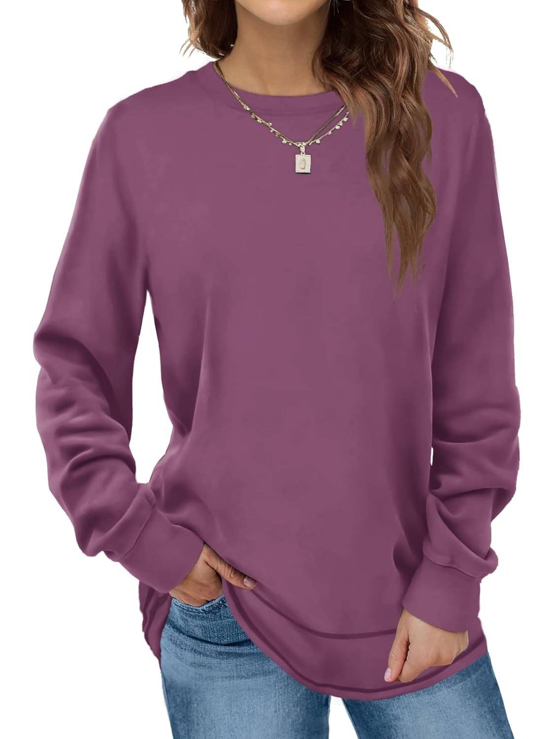 Women's Crewneck Long Sleeve Tunic Tops