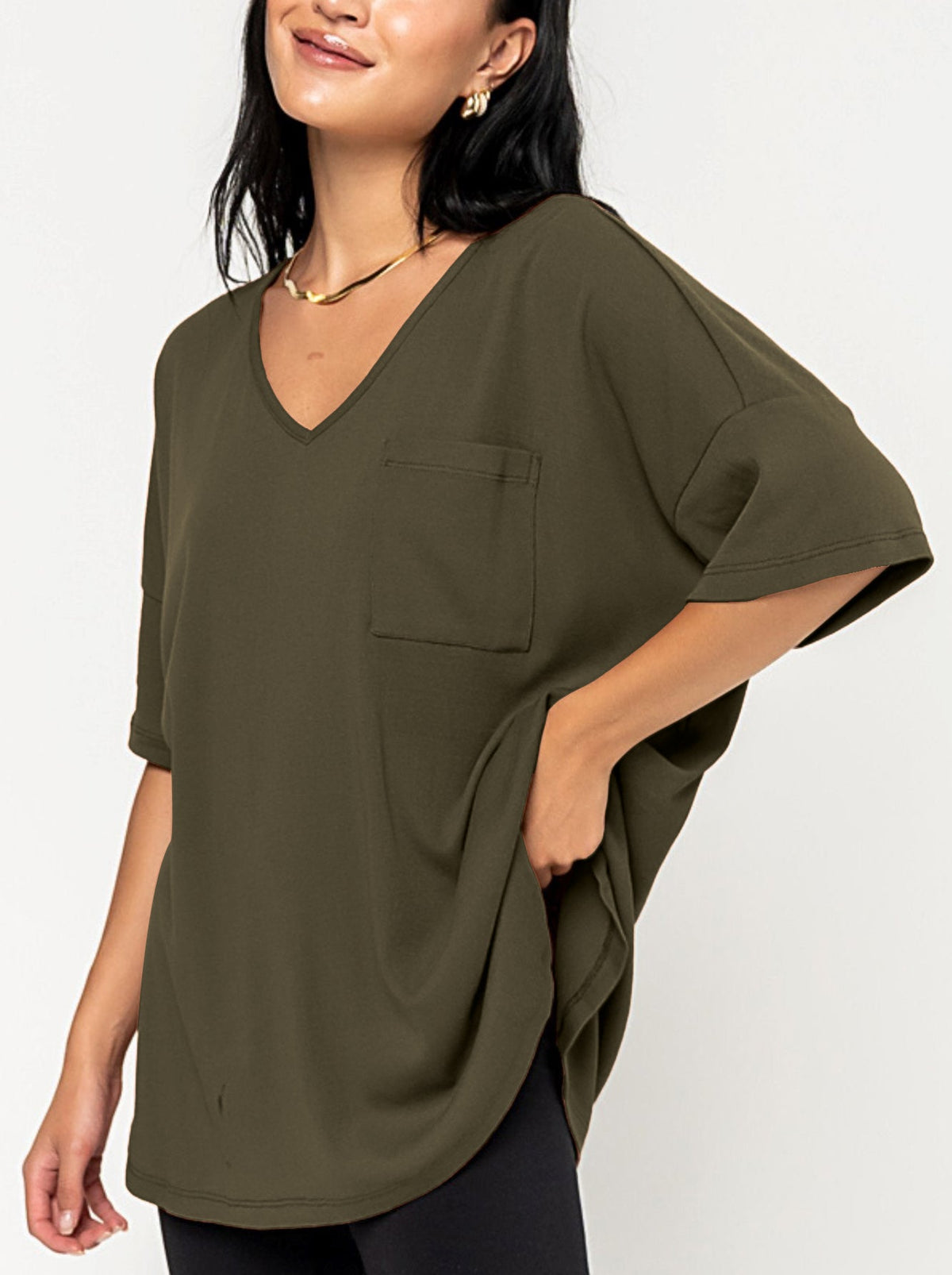 Women's Oversized V-Neck Pocket Tee