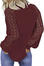 Round neck long sleeve lace splicing loose T-shirt