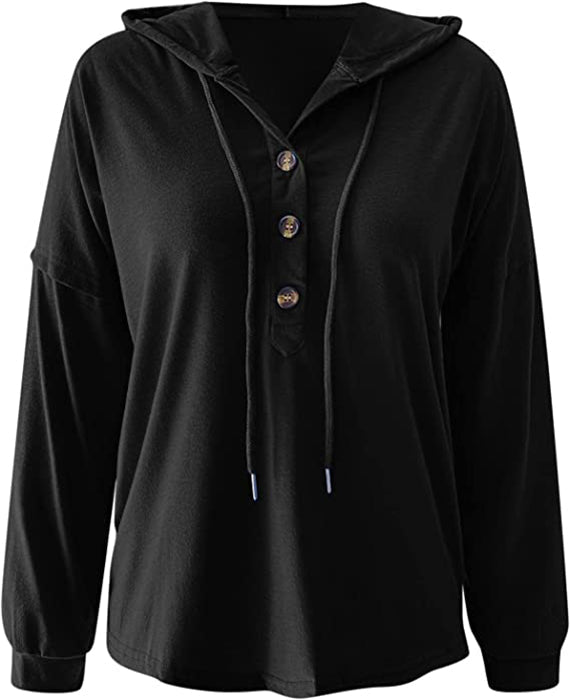 ButtonCasual Loose Solid Color Closure Hoodie