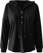 ButtonCasual Loose Solid Color Closure Hoodie