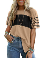 Women's Casual Crewneck Color Block Striped T-shirt