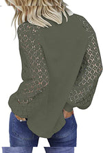 Round neck long sleeve lace splicing loose T-shirt