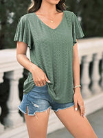 Women's Hollow Waistband Ruffle Sleeve T-shirt
