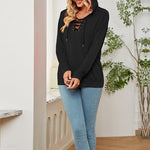 Solid Color Long Sleeve With Neckline Tie Hoodie