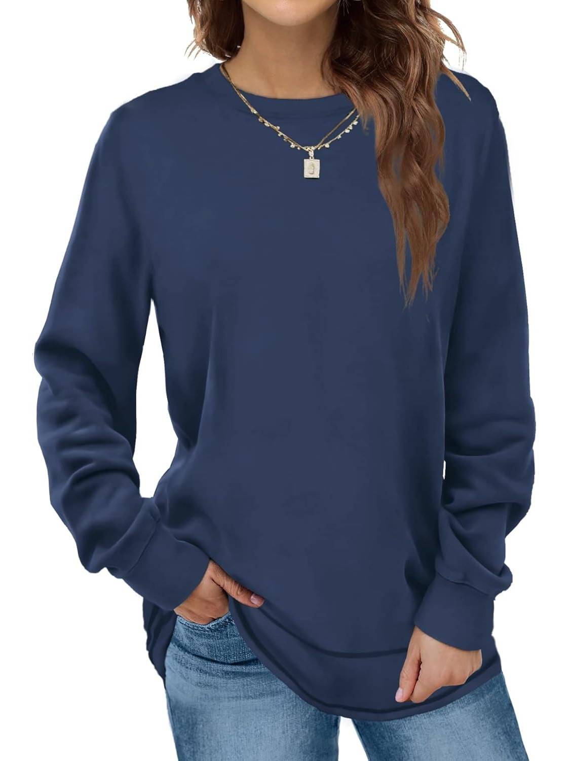 Women's Crewneck Long Sleeve Tunic Tops