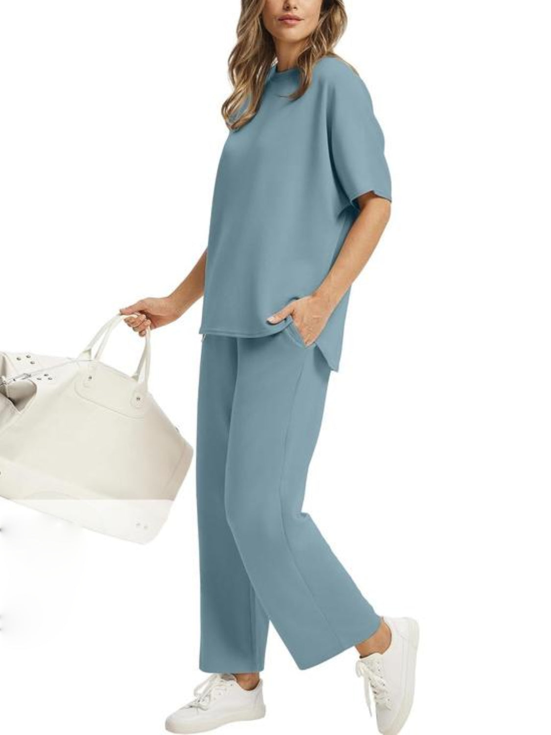 Women Oversized T-shirt and Wide Leg Crop Pants 2 Piece Sets