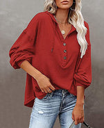 ButtonCasual Loose Solid Color Closure Hoodie