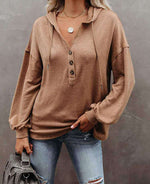 ButtonCasual Loose Solid Color Closure Hoodie