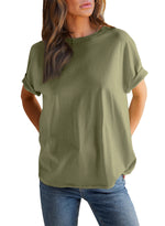 Women's Solid Color Round Neck Short Sleeve T-shirt