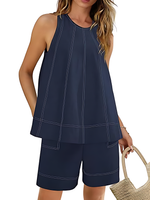 Women's Stitching Tank Tops and High Waist Shorts Set