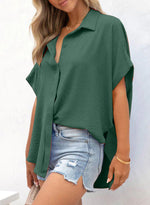 Women's Casual Short Sleeve Slit Hem Button Shirt