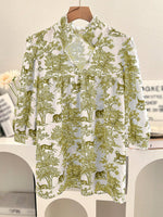 Women's V-neck Ruffle Collar Printed Shirts