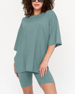 Women's Oversized Solid Biker Short Set