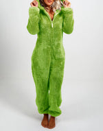 Women's Pajamas Furry Zipper Jumpsuit Hooded Pajamas