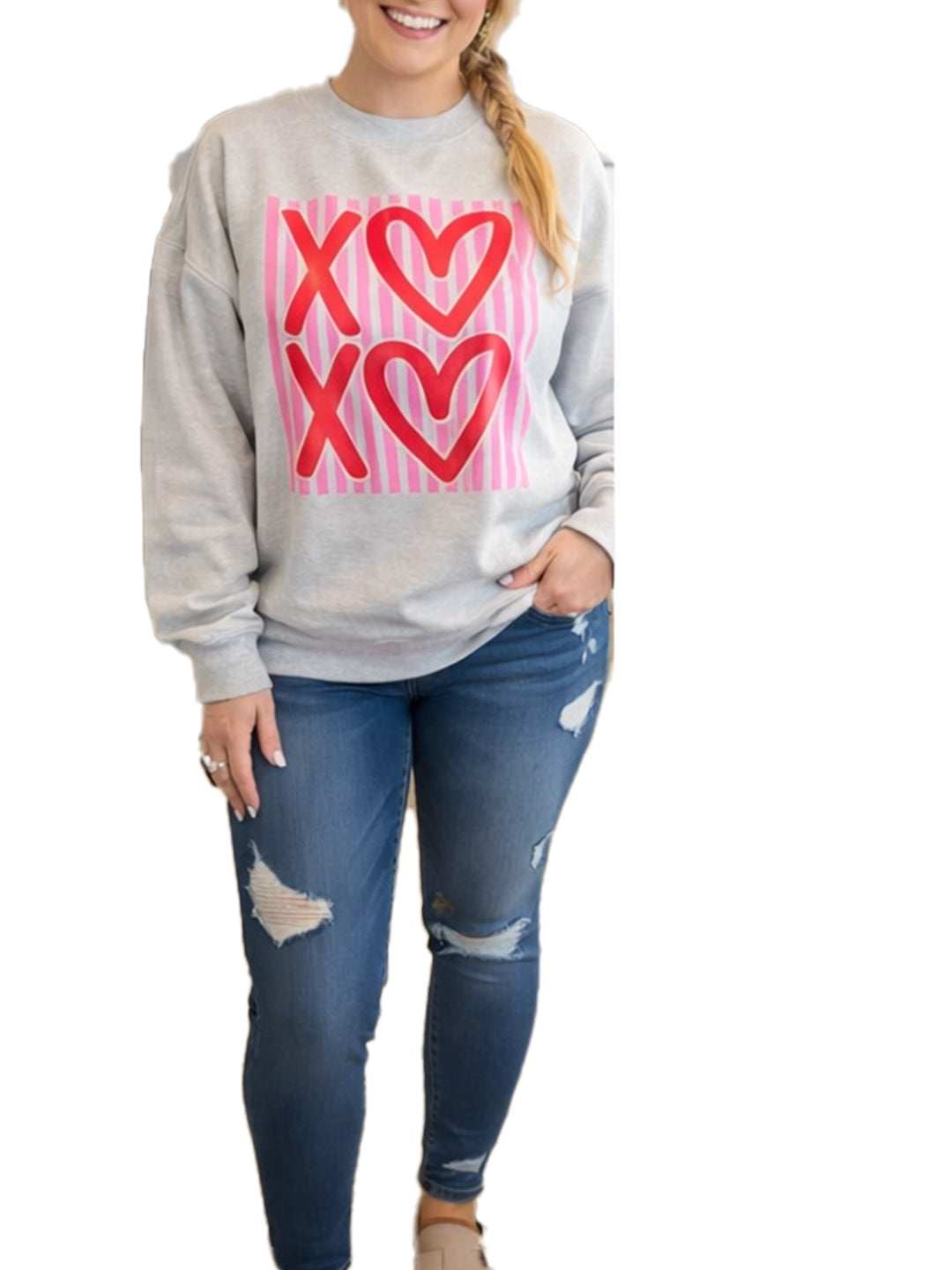 Valentine?¡¥s Day Heart-print Striped Sweatshirt