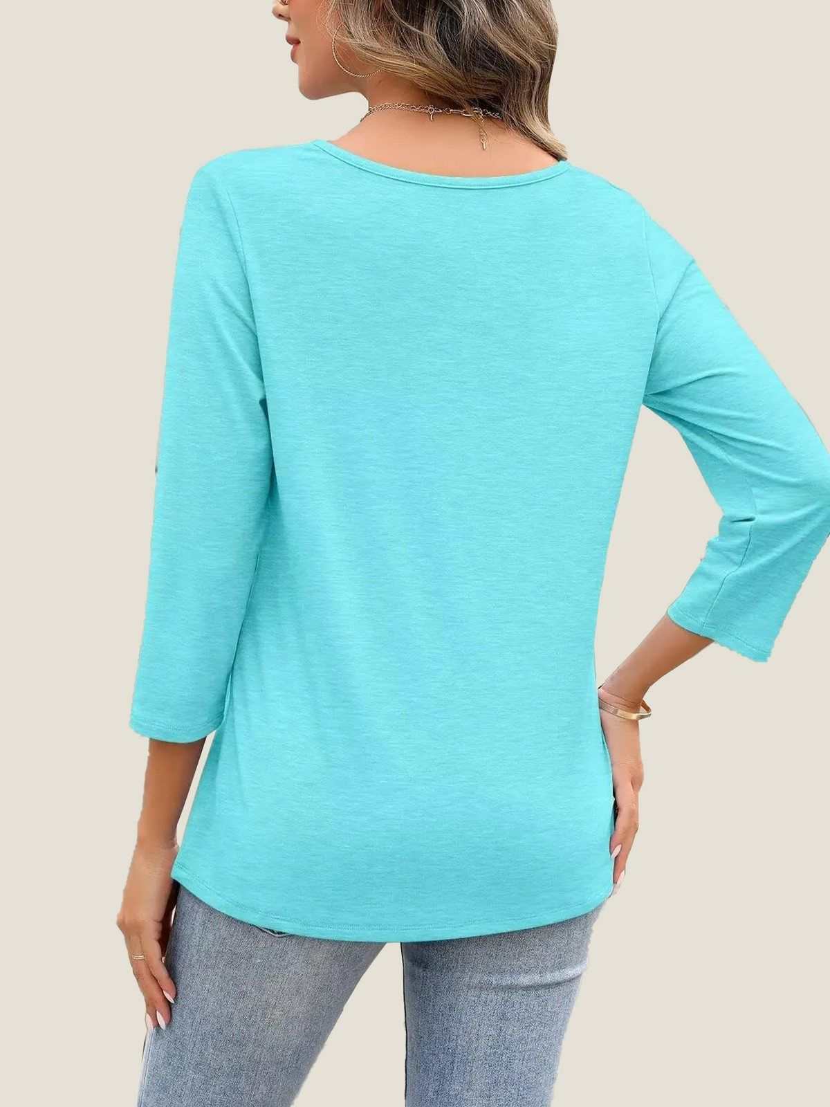 Women's 3/4 Length Sleeves V Neck Basic Tops