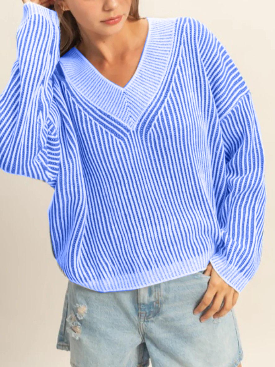 Women's Fashion Striped V-Neck Sweater