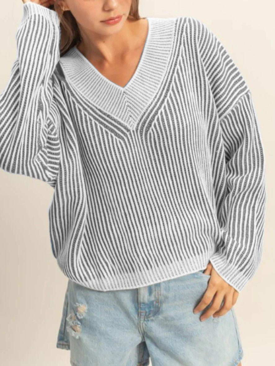 Women's Fashion Striped V-Neck Sweater