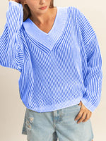 Women's Fashion Striped V-Neck Sweater