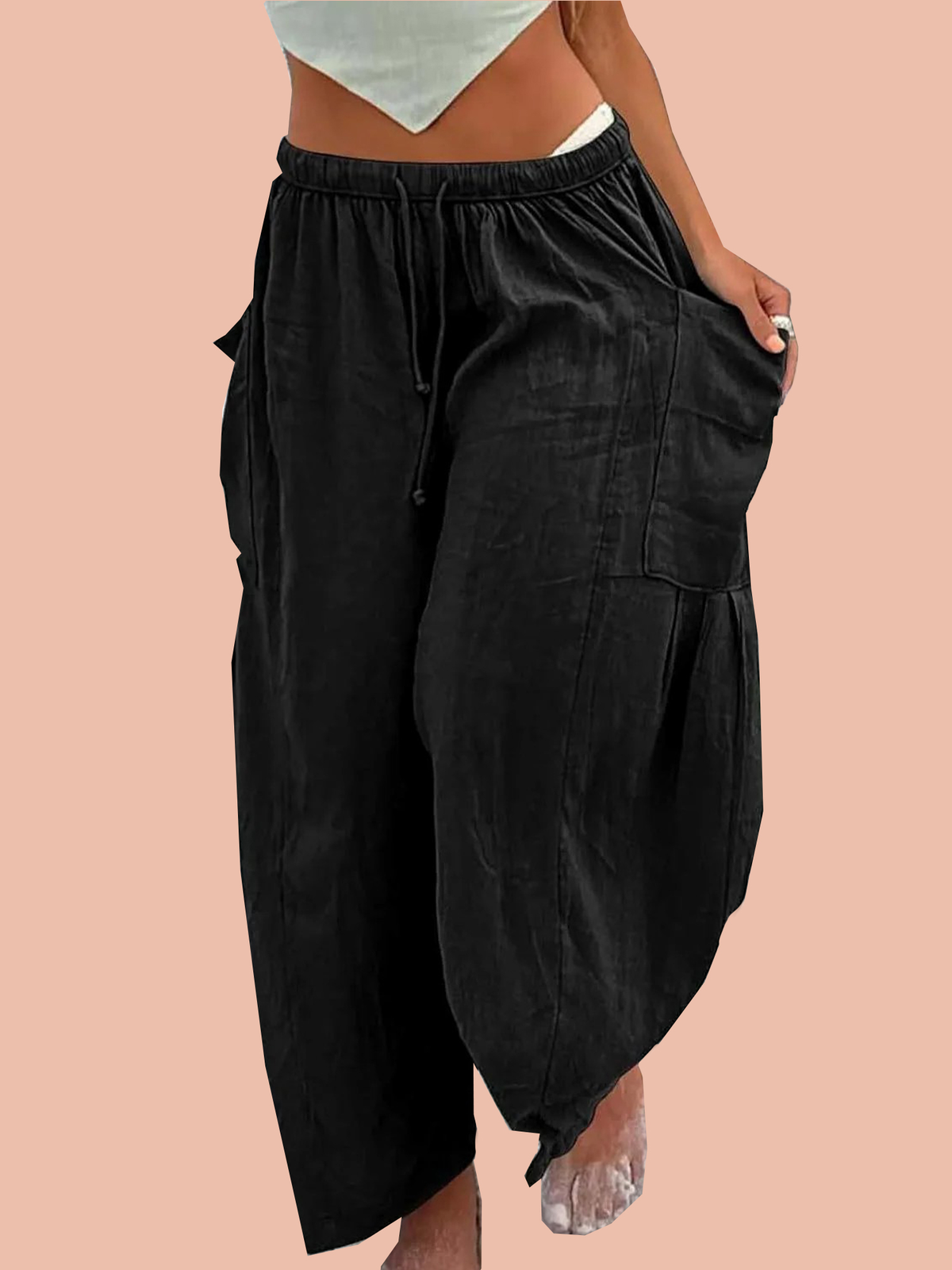 Women??s Casual Linen Blend Palazzo Pants