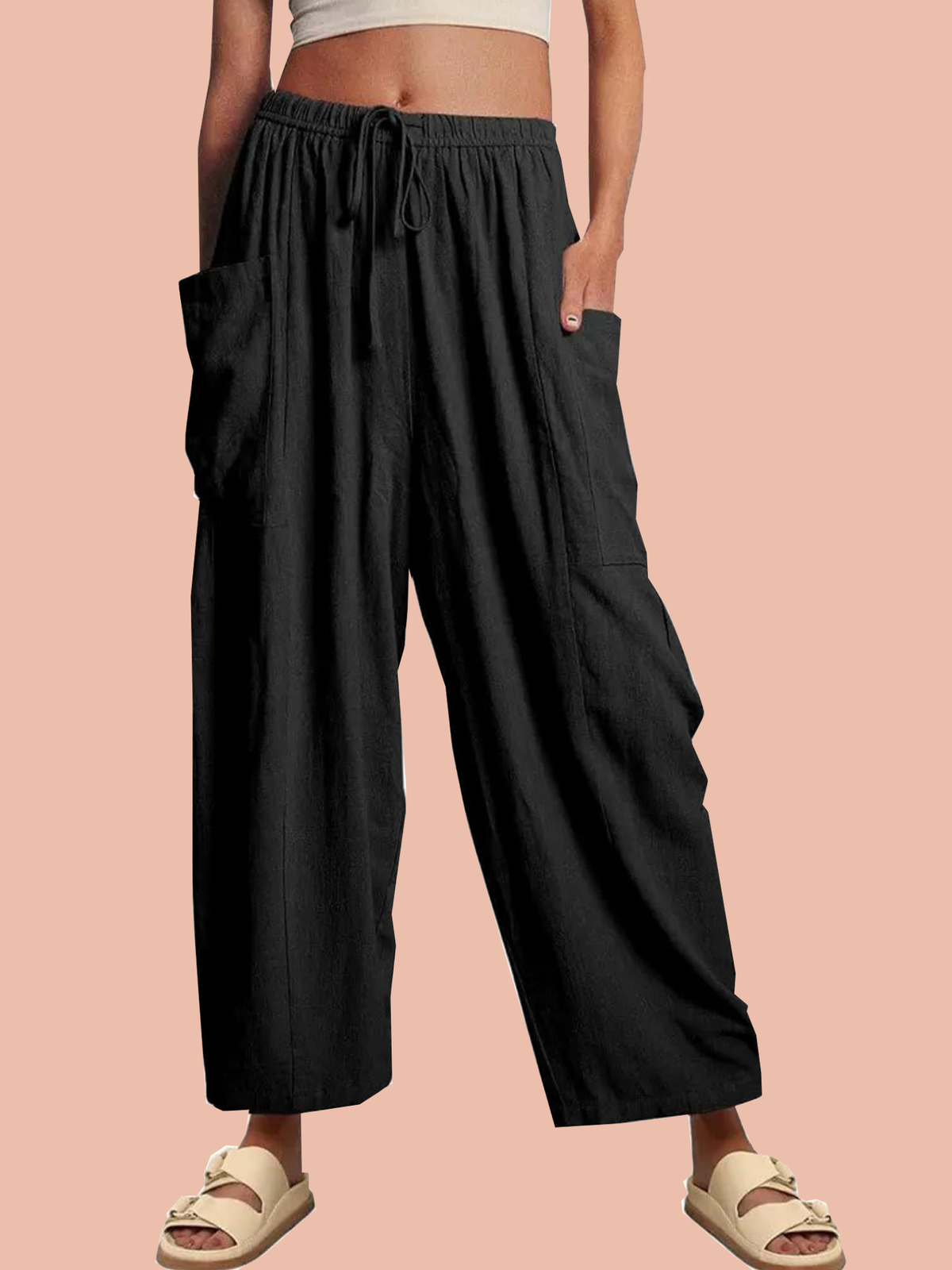 Women??s Casual Linen Blend Palazzo Pants