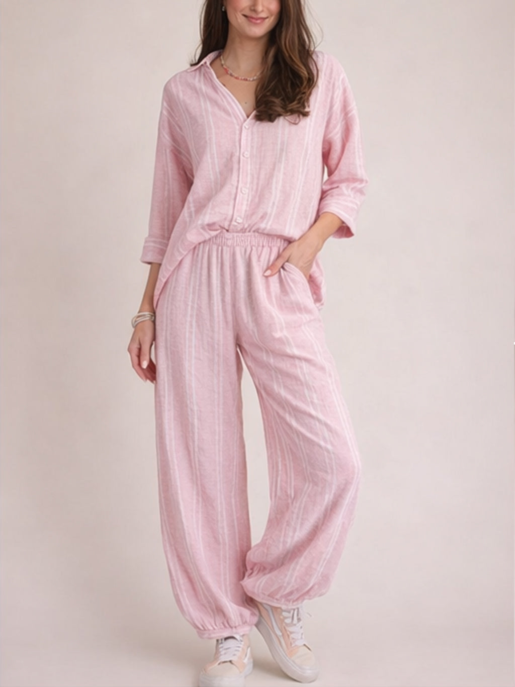 Women?¡¥s Oversized Stripe Two Piece Set